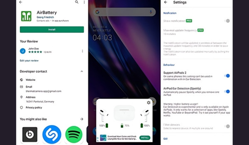 Mở app AirBattery và hộp đựng Airpods