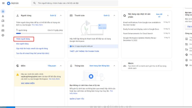 Thiết lập tên miền cho Google WorkSpace