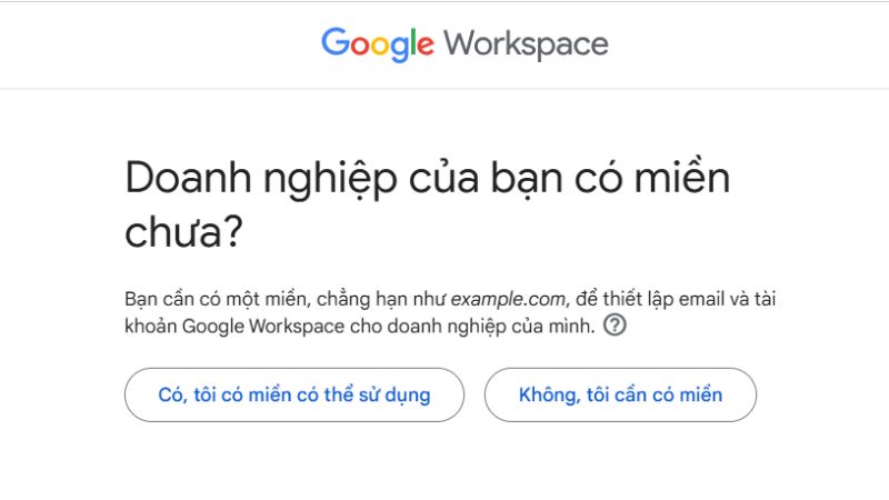 Cung cấp tên miền khi đăng ký Google WorkSpace