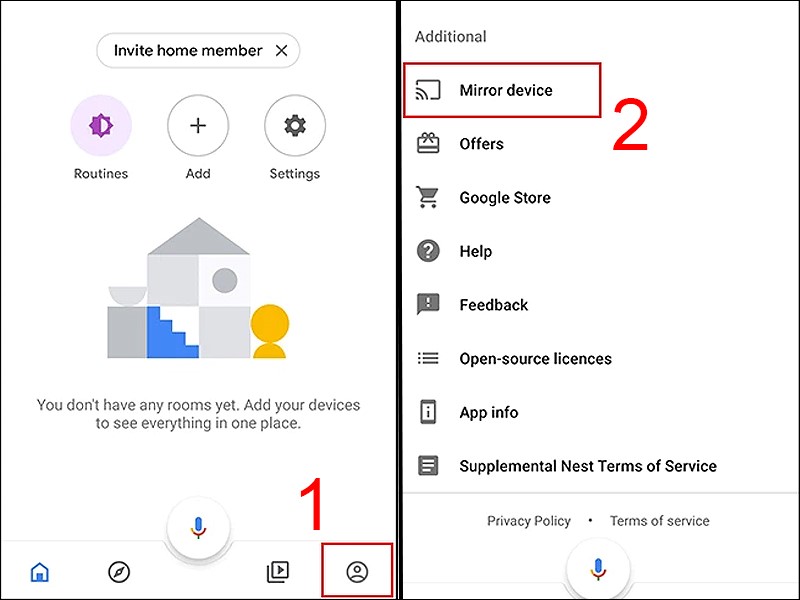 Mở ứng dụng Google Home và chọn Mirror Device