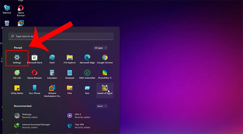 Mở ứng dụng Settings