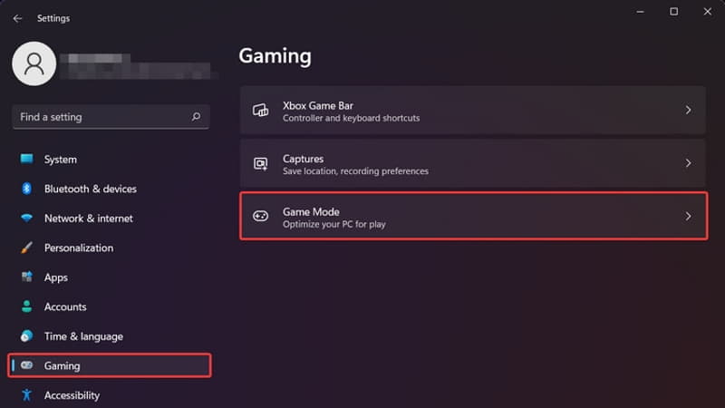 Chọn chế độ Game Mode